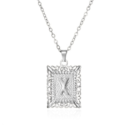 Stainless Steel 26 Letters Titanium Steel Square Pendant - sumet.shop