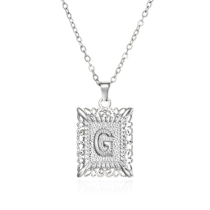 Stainless Steel 26 Letters Titanium Steel Square Pendant - sumet.shop