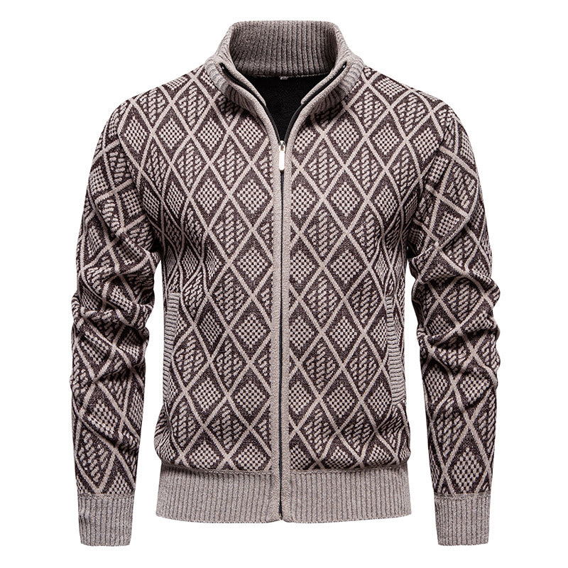 Sweater Coat Fall Winter Men Fleece-lined Casual Zipper