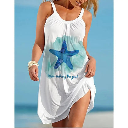 Dress New Starfish Print 3D Round Neck Suspender Skirt Cartoon Dress