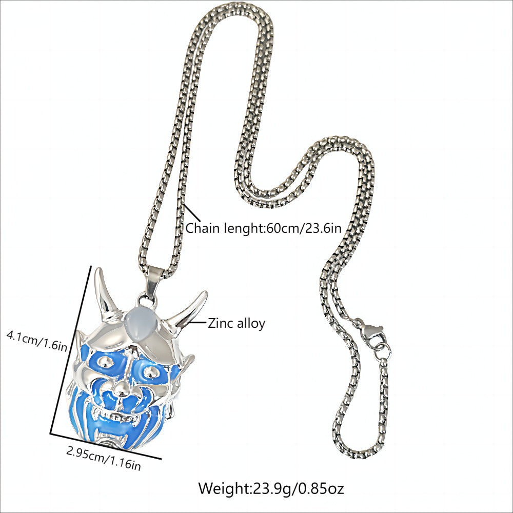 Halloween Necklace Men's Ghost Mask Luminous Pendant Titanium Steel Necklace Halloween Necklace