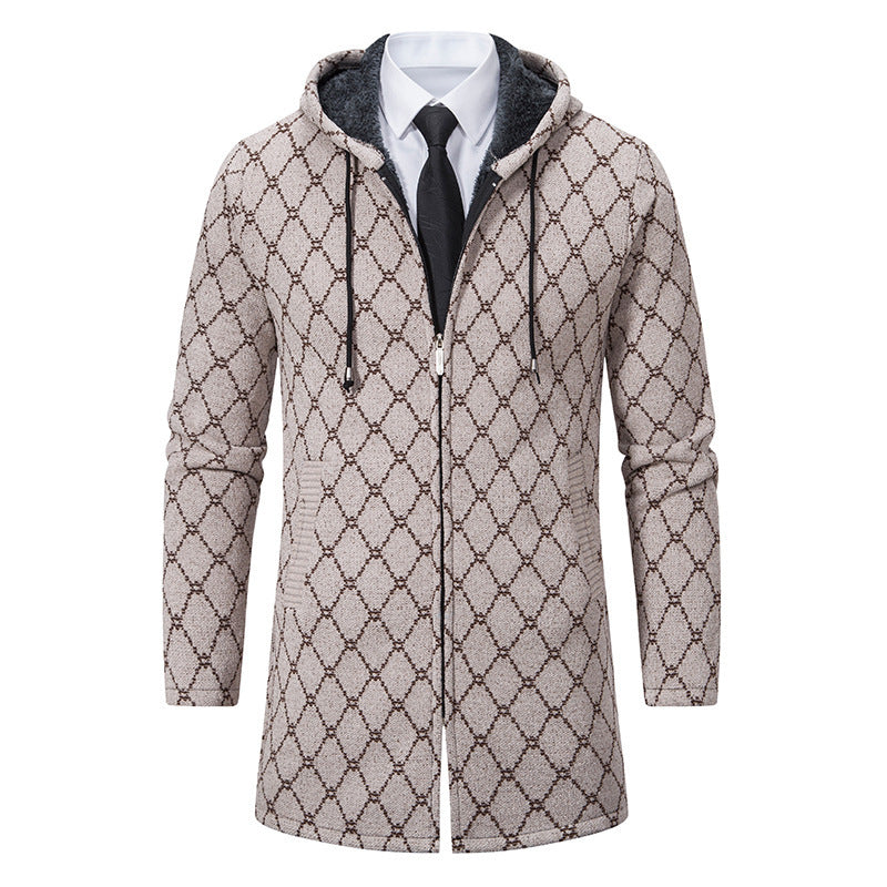 Jacket Men's Mid-length Sweater Fashion Casual Hooded Coat