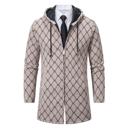 Jacket Men's Mid-length Sweater Fashion Casual Hooded Coat