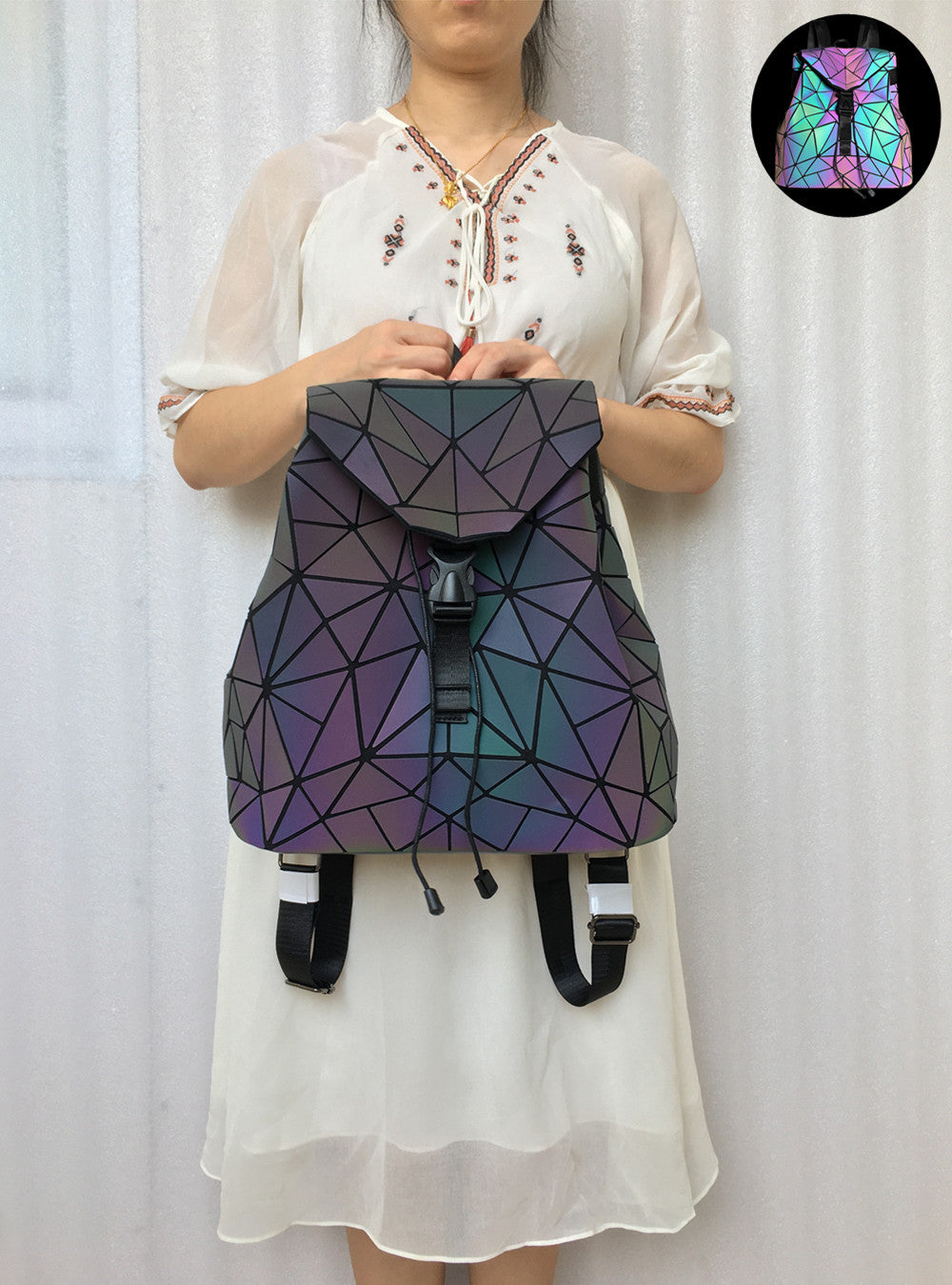 Backpack Geometric Luminous Backpack Student Stitching Fashion