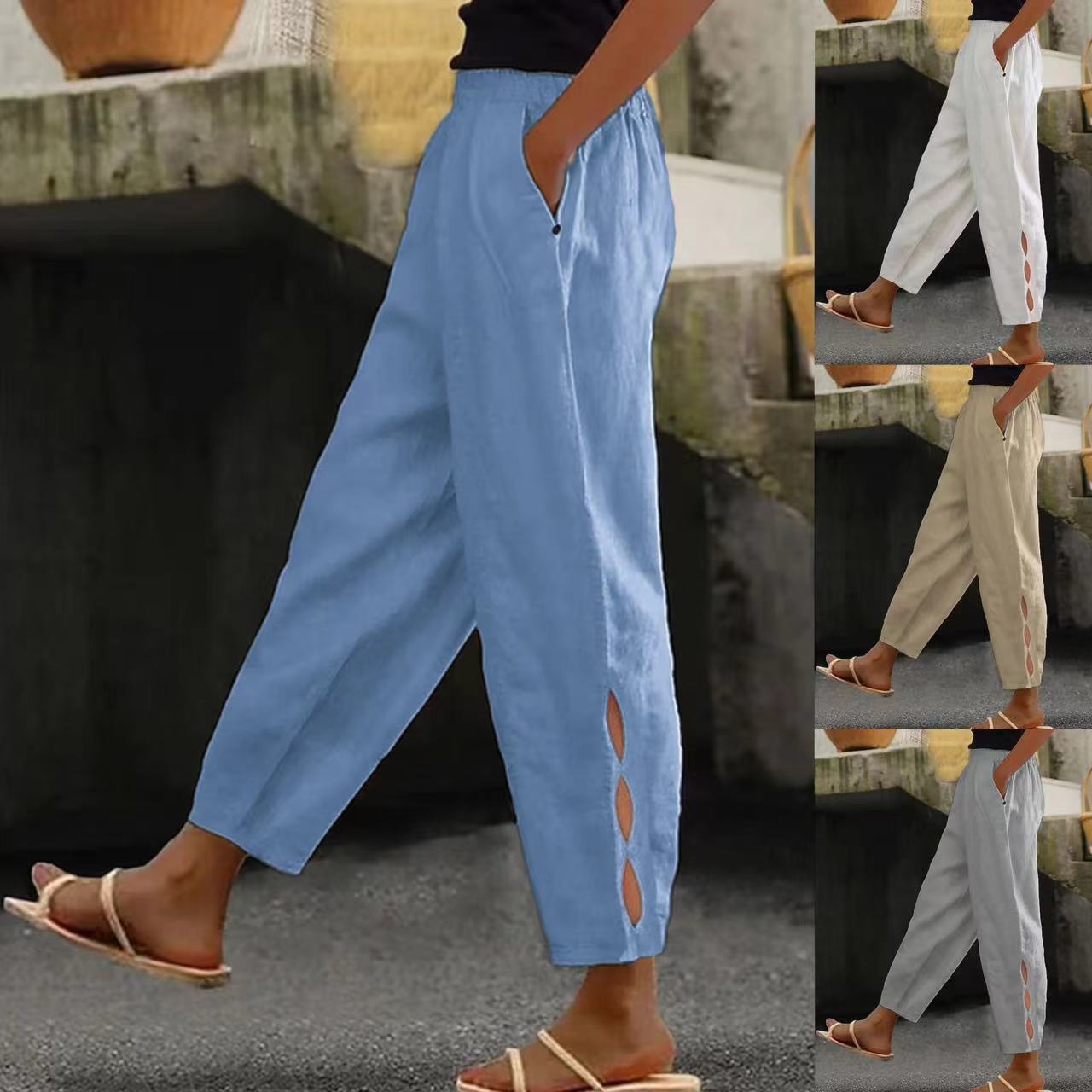 Foot Hollow-out Button Trousers