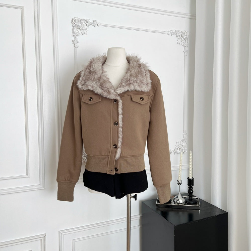 Womens Stand-Up Collar Thickened Patchwork Wool Coat