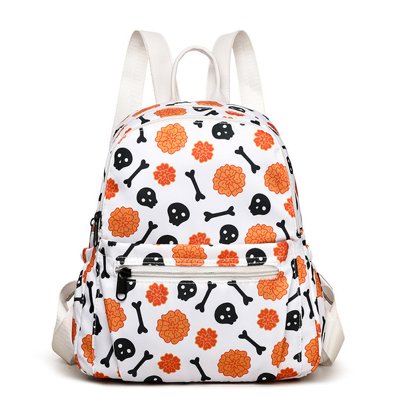 Halloween Backpack Skull Print Backpack For Women Waterproof Large Capacity Zipper Multi-pocket Shopping Travel Bags