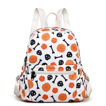 Halloween Backpack Skull Print Backpack For Women Waterproof Large Capacity Zipper Multi-pocket Shopping Travel Bags