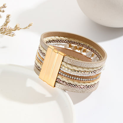 Irregular Turquoise Design Wide-brimmed Leather Bracelet Creative Rhinestone-encrusted - sumet.shop