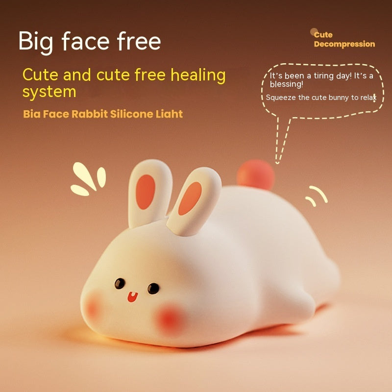 Cute LED Night Light Touch Sensor Cartoon Kid's Nightlights Big Face Rabbit Silicone Night Light Christmas Gift Bedside Lamp Home Decor - sumet.shop