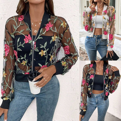 Fashionable Lace Mesh Jacket With A Stylish Hollowed-out Design