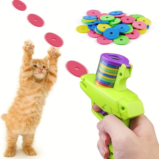 Interactive Cat Toy Launcher With Foam Disc Battery Free Durable Plastic For Endless