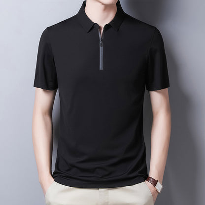 Men's Short Sleeve T-Shirt Solid Color Lapel Casual Fashion