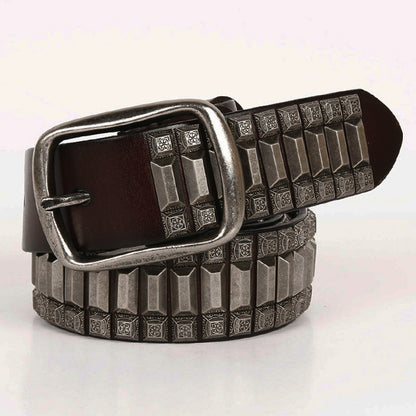 First Layer Cowhide Niche Pagoda Decorative Rivets Street Punk Belt - sumet.shop