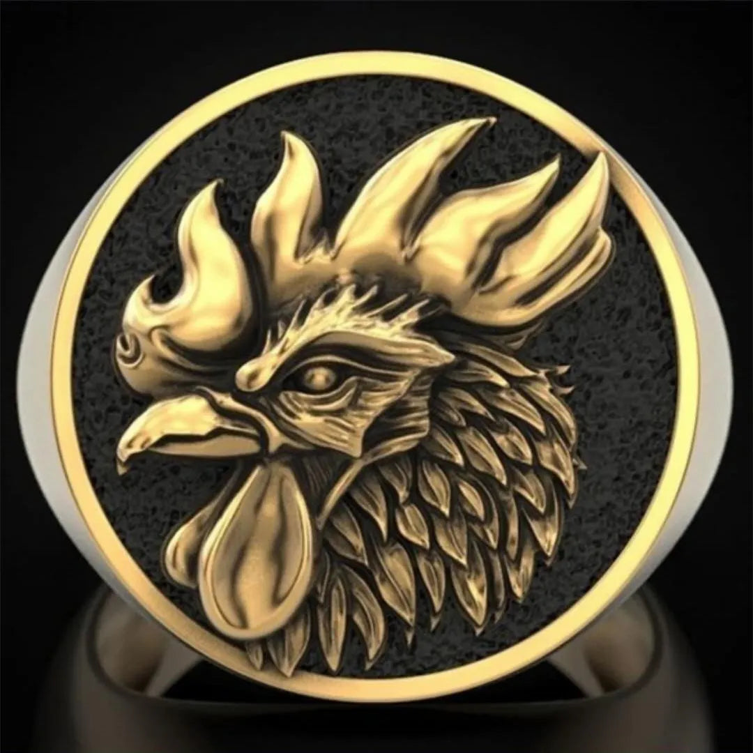 Golden Rooster's Men's Ring Head Oil Dripping Bully Men's Ring