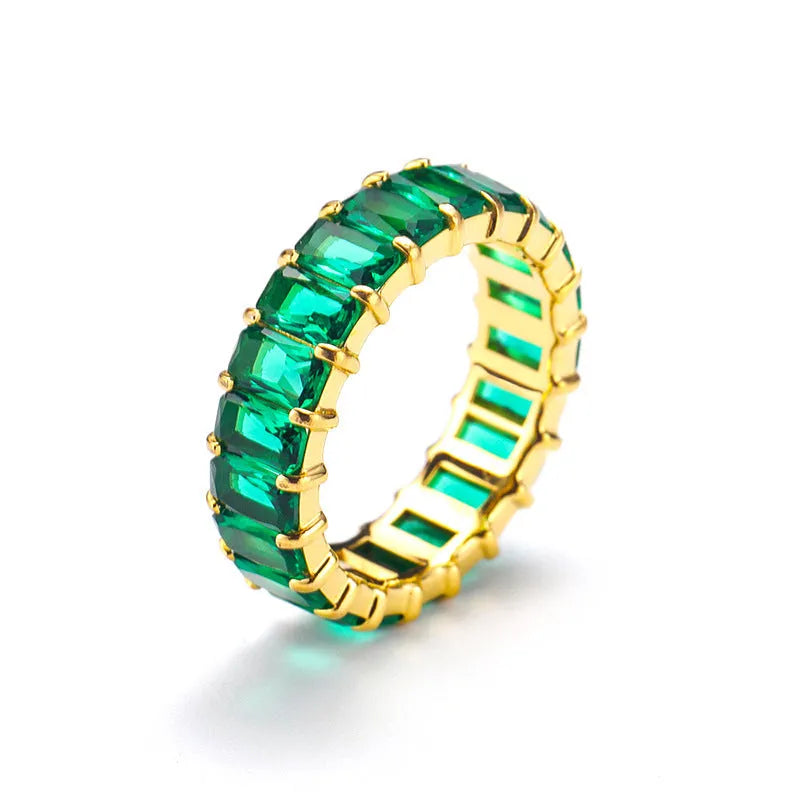 Titanium Steel Ring Niche Colorful Multi-color Zircon Titanium Steel Ring