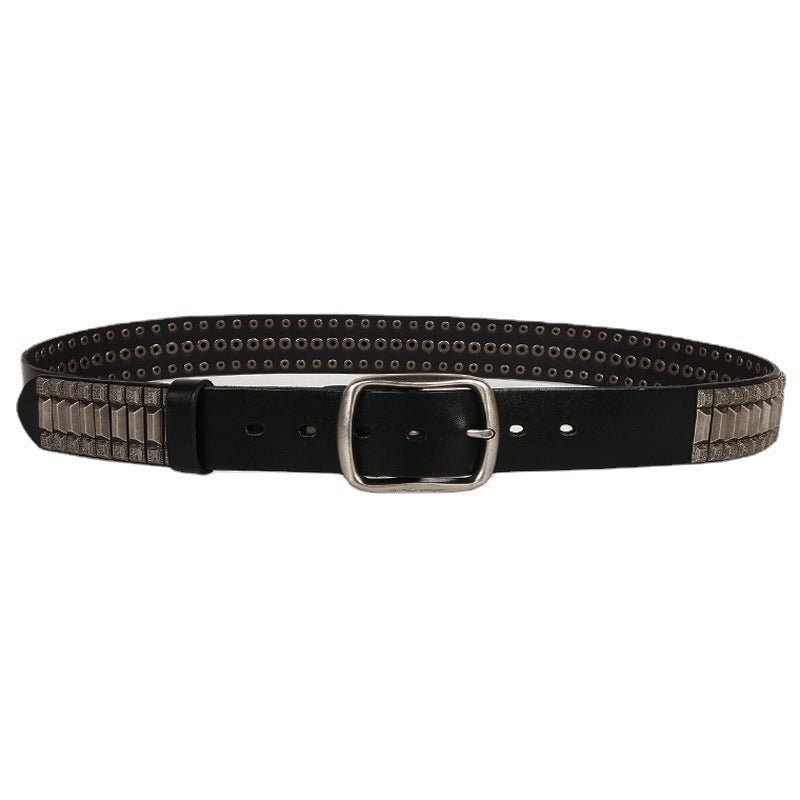 First Layer Cowhide Niche Pagoda Decorative Rivets Street Punk Belt - sumet.shop