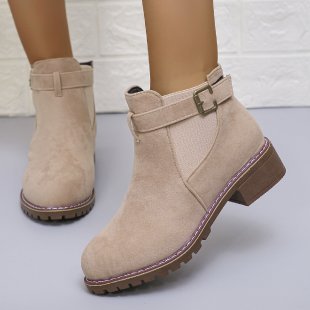 Chunky Heel Boots Suede Elastic Band Martin Boots