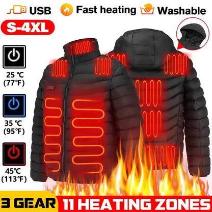 Men Winter Warm USB Heating Jackets Smart Thermostat Pure Color Hooded Heated Clothing Waterproof  Warm Jackets - sumet.shop