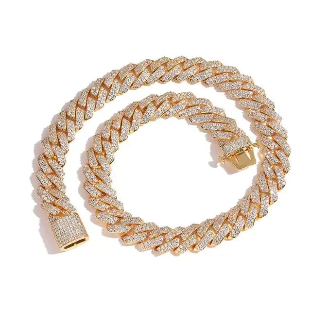 Gold Plated Iced Out Chain for Men and Women Cuban Chain Necklace - sumet.shop