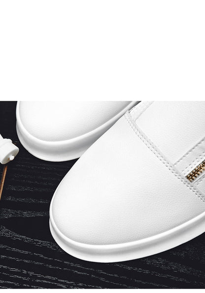 White Leather Boots Wedding Photography White Leather Boots Personality Metal Men's Shoes Double Zipper Fashion Brand Sports Casual Borad Shoes