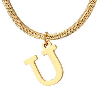 Chains Minimalist A-Z Letter Pendant Necklace For Women Stainless Steel Gold Color Snake Chains Jewelry Birthday Gift