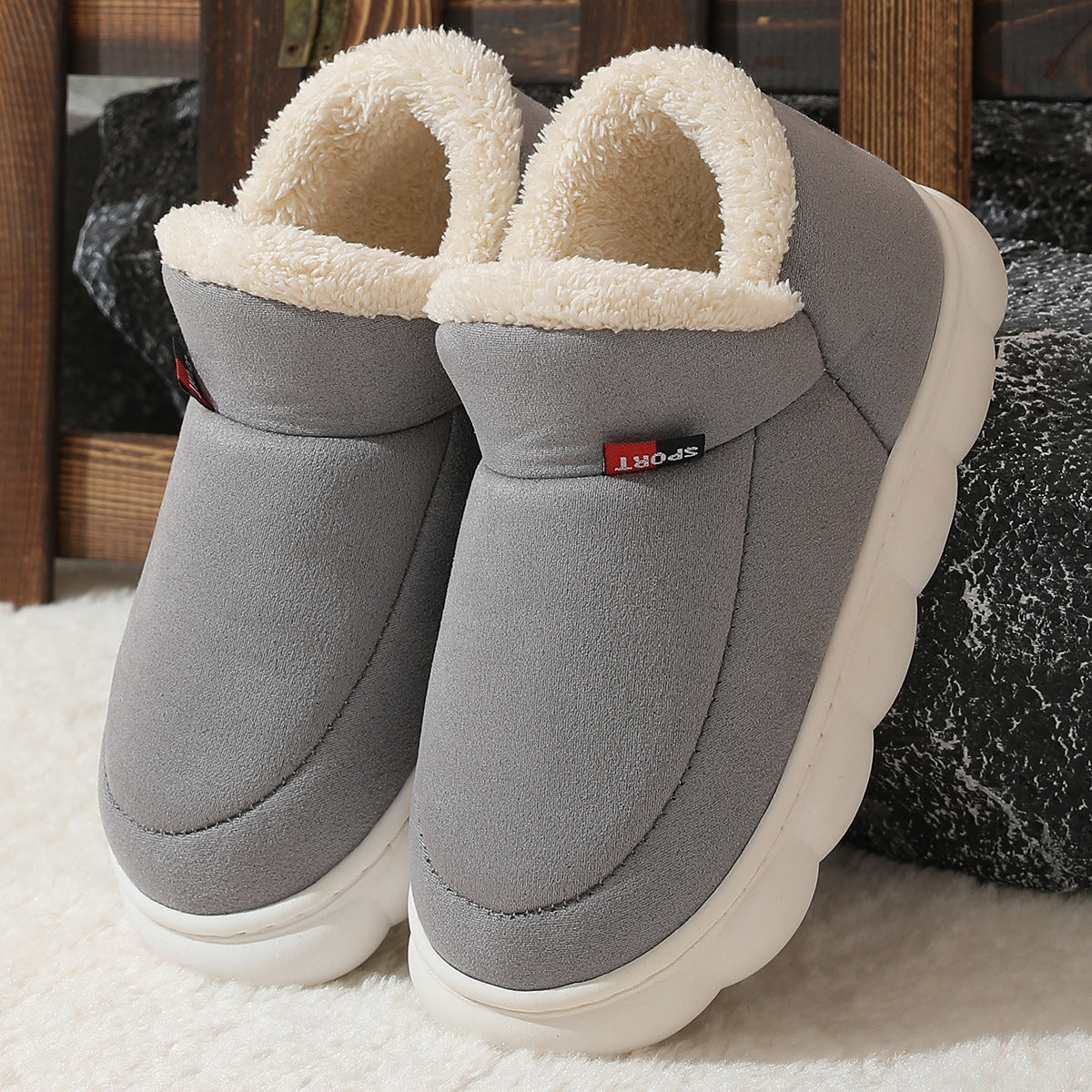 Winter Plush Cotton Shoes Women Men Warm Suede