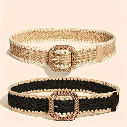 European And American Wooden Buckle Elastic Pp Grass Belt - sumet.shop