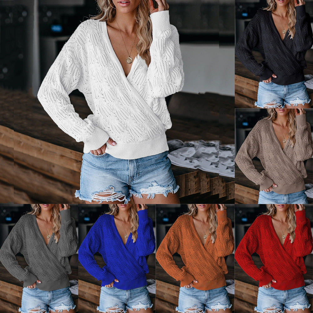 Knit Solid Color Long Sleeve Cutout Top Sweater
