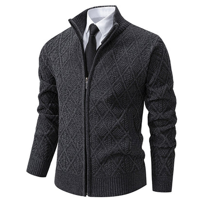 Sweater Coat Fall Winter Men Fleece-lined Casual Zipper