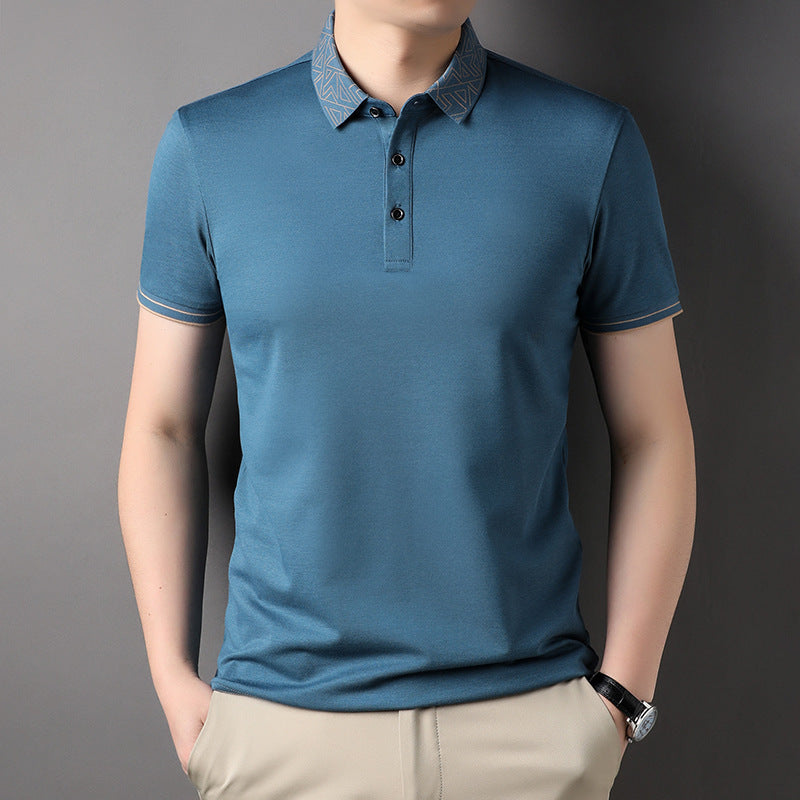 Polo Collar  T-shirt Men's Polo Collar Solid Color Thin