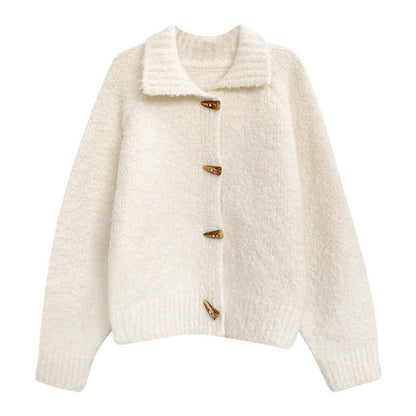Sweater Coat For Women Retro Horn Button Solid Color