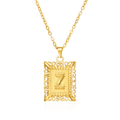 Stainless Steel 26 Letters Titanium Steel Square Pendant - sumet.shop