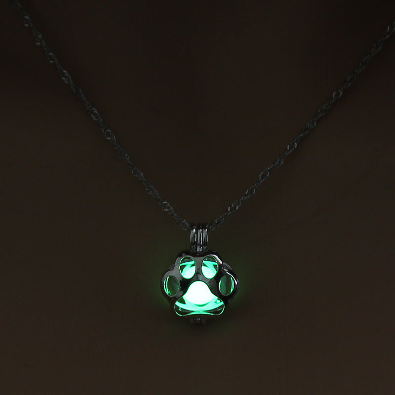 Fashion Jewelry Dog Paw Hollow Luminous Necklace