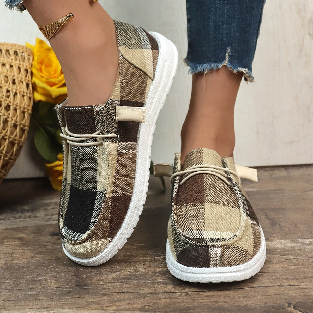 Comfortable Flat shoes New Plaid Canvas Comfortable Flat