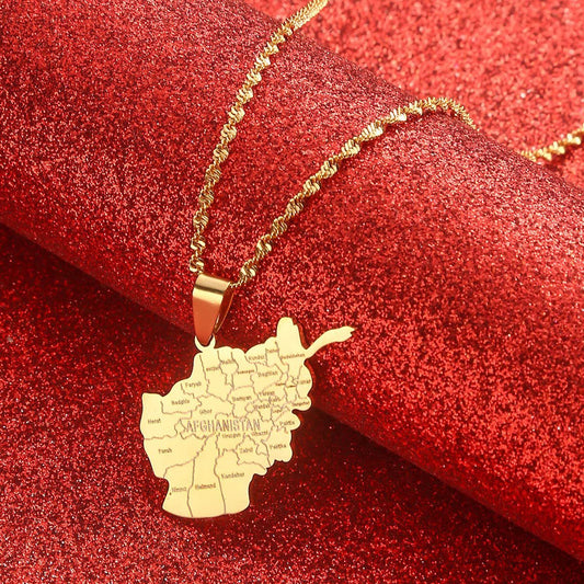 Stainless Steel Afghanistan City Map Pendant Necklace