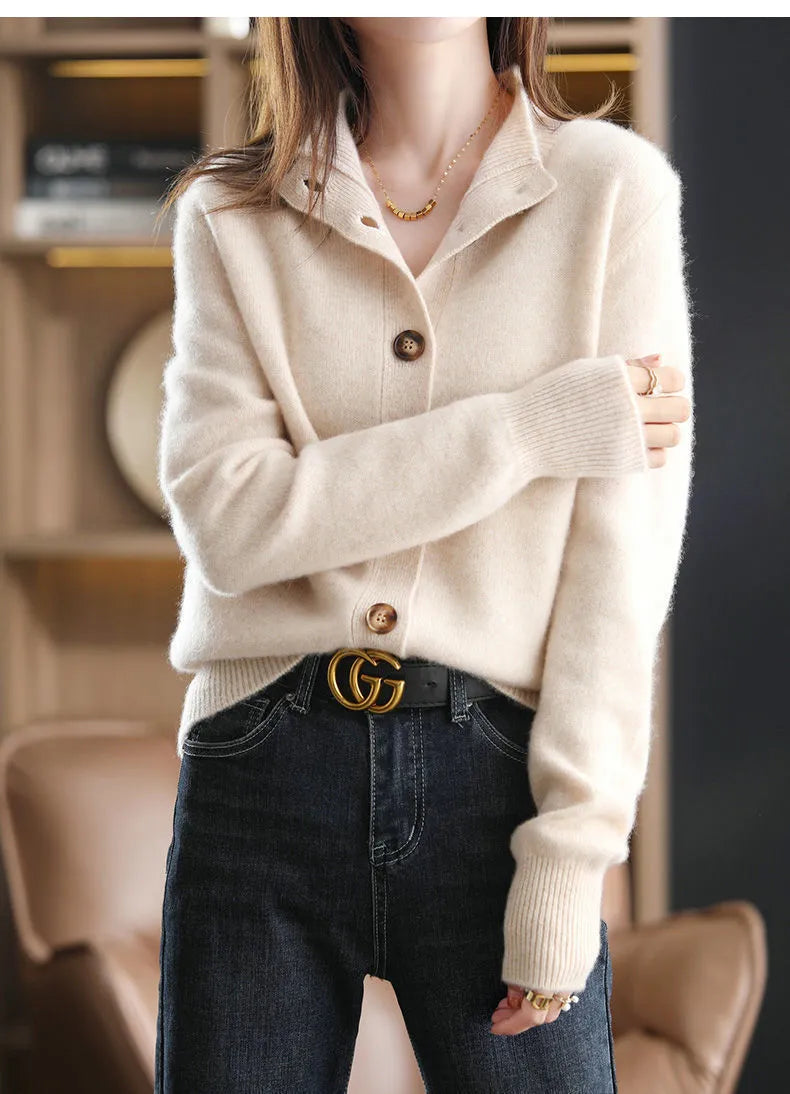 Short Coat Women's Sweater Retro Stand Collar Knitted Cardigan Loose-fitting Short Coat Women's Sweater