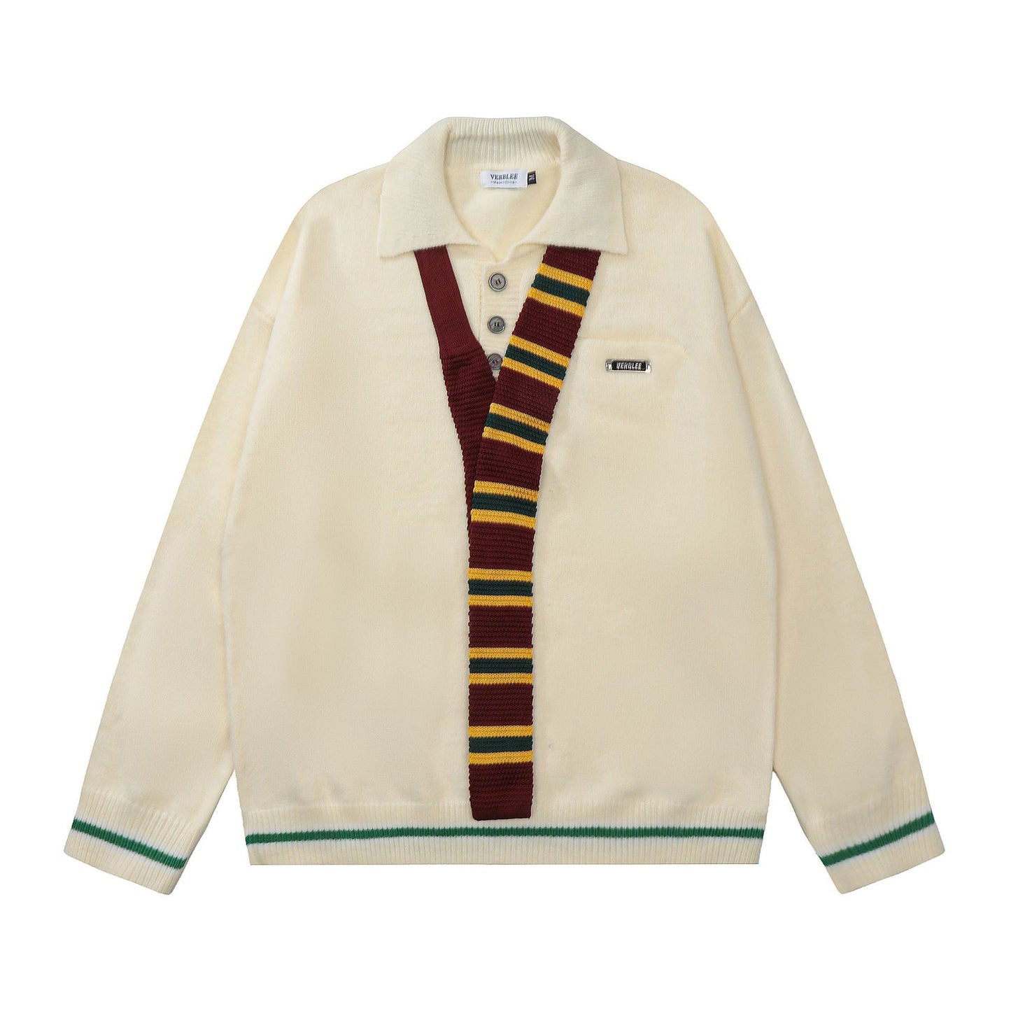 American Preppy-Style Color-Block Striped Knit Sweater