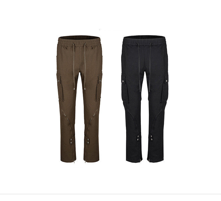 Men's Zip Button Hem Trousers Wide Foot Workwear