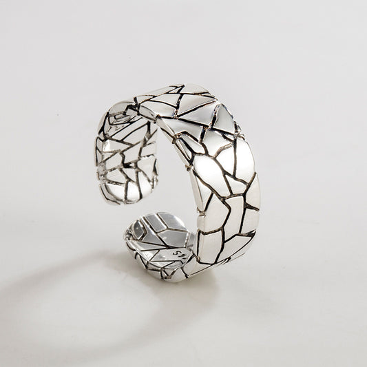 Wide Face Stone Crackle Ring 925 Sterling Silver - sumet.shop