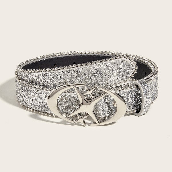 Women's Silver Belt With Sequin Buckle Belt - sumet.shop