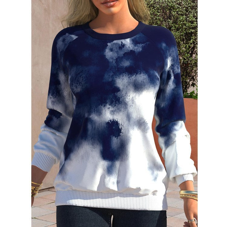 Women's Sweatshirt Tie Dye Print Crew Neck Raglan Casual Loose Sweatshirt