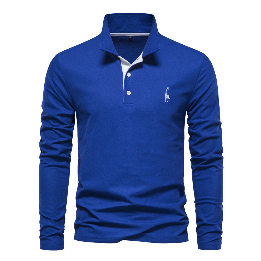 Long Sleeve Polo Collar  shirt Men's Fashion Casual Polo Collar Deer Embroidered Long Sleeve