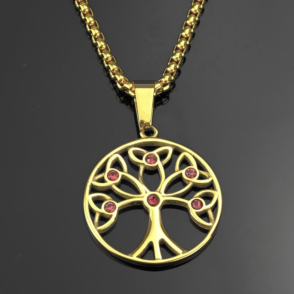 Titanium Steel Men's Tree Of Life Pendant Stainless Steel Necklace