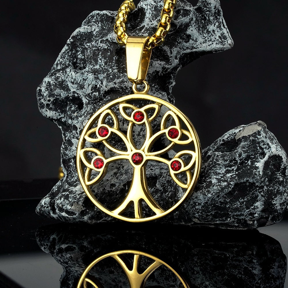 Titanium Steel Men's Tree Of Life Pendant Stainless Steel Necklace