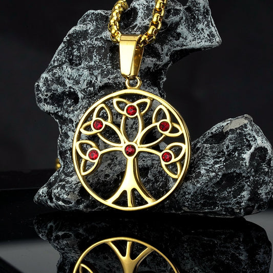 Titanium Steel Men's Tree Of Life Pendant Stainless Steel Necklace