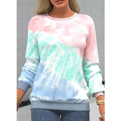 Women's Sweatshirt Tie Dye Print Crew Neck Raglan Casual Loose Sweatshirt