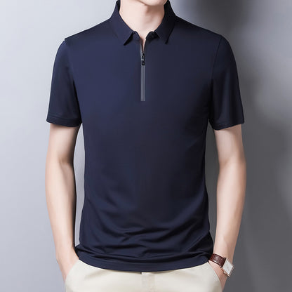 Men's Short Sleeve T-Shirt Solid Color Lapel Casual Fashion