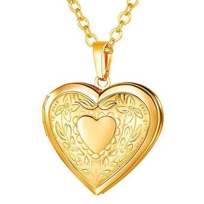 Women's Pattern Heart-shaped Photo Box Pendant Necklace