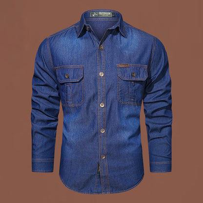 Denim Long-sleeved Shirt  Cotton Bamboo Denim Long-sleeved Shirt Men's Casual Cotton Washed Jacket